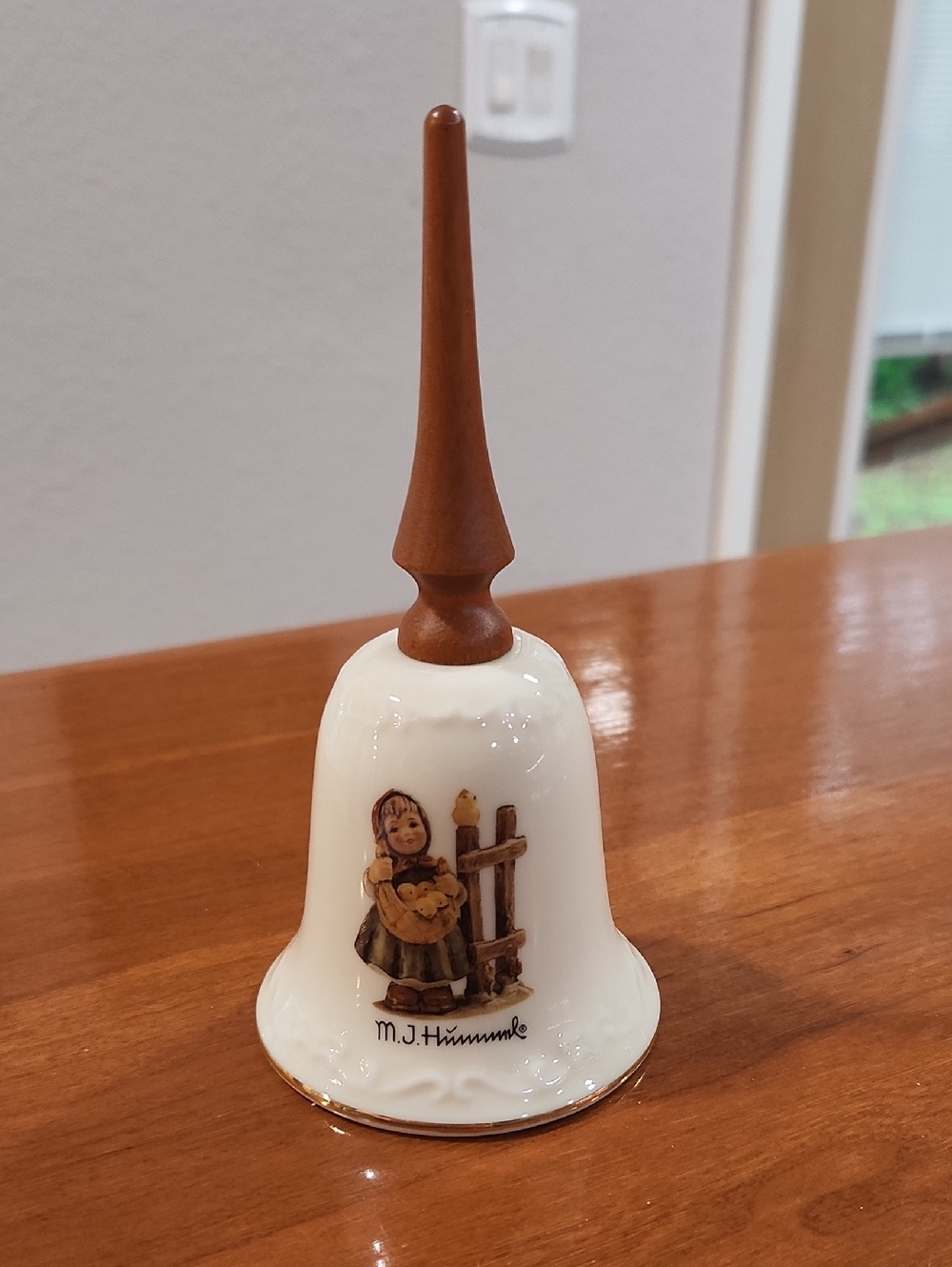 Hummel Porcelain Bell with Wooden Handle - Cream